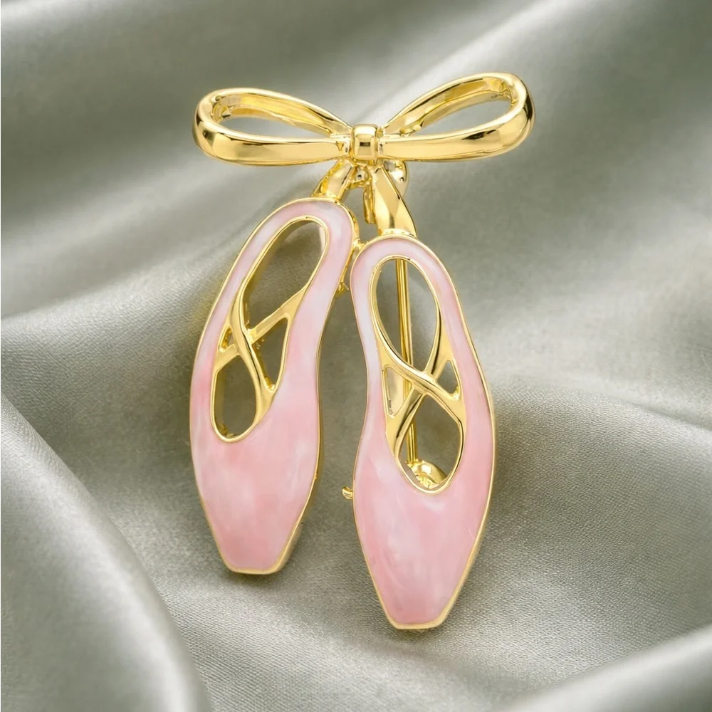Charming Pink Ballet Shoe Brooch
